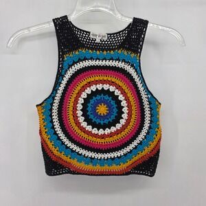 Deep Sugar Crochet Mandala Crop Top Multi Color Boho Hippi Sleeveless M